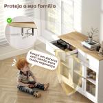 Aparador Branco 3 Portas de Vidro Aparador Sala de Estar Moderno com 2 Gavetas e Prateleiras Ajustáveis 100x35x80,3 cm