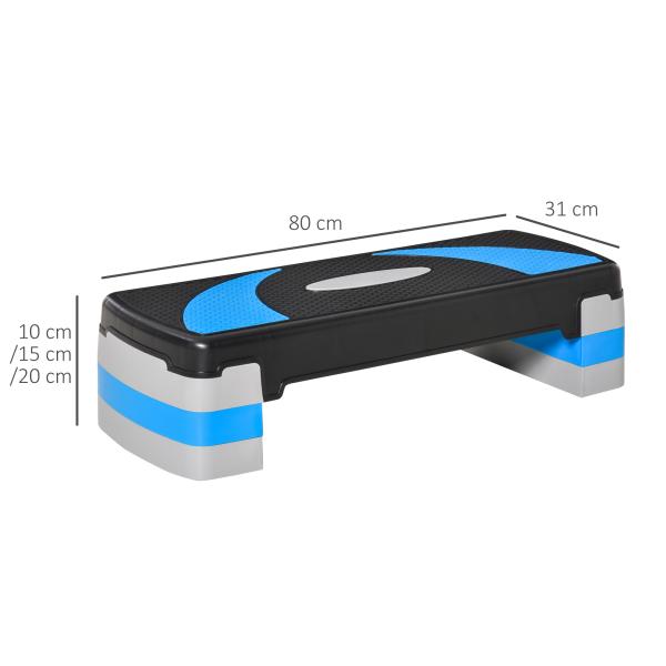 Step para Exercício Aeróbico Plataforma Step com Altura Ajustável em 3 Níveis com Carga Máxima 150kg para Exercício em Academia Casa 80x31x10 - 20cm Azul