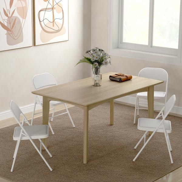 Conjunto de 4 Cadeiras Dobráveis com Encosto e Estrutura de Aço para Sala de Estar escritório Estúdio 45x46x78 cm Branco