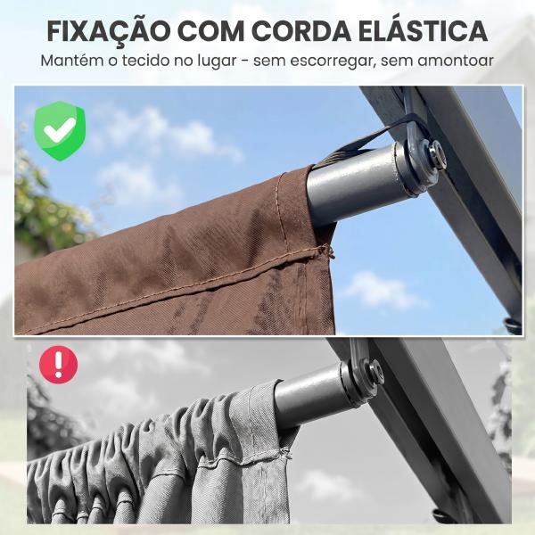 Cobertura para Pérgola 2,5x2,55cm Teto de Substituição Retrátil para Pérgola com 10 Orifícios de Drenagem Café