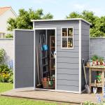 Abrigo de Jardim 1,14 m² 151x92x193 cm Abrigo de Exterior Metálico com Chão Porta de Correr Janela e Teto Inclinado Cinzento