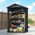 Abrigo de Jardim 1,09 m² 128x104x196 cm com Base Porta com Fechadura Janela e Ventilação, Cinzento Escuro