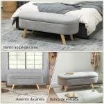 Banco para Pé de Cama Banco de Armazenamento com Pés de Madeira e Assento Acolchoado 110x40x43 cm Cinzento