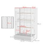 Gaiola para Pássaros 61x36,5x98 cm com Portas Poleiros Bandeja Removível e Alças para Canários Periquitos Branco