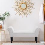 Banco de Pé de Cama Banco com Braços Curvados Estofado e Pés de Madeira Carga Máxima 130kg 102x31x51cm Branco