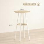 Mesa Alta de Cozinha Redonda com Prateleira de Armazenamento para 2 Pessoas com Estrutura de Metal 55x55x95 cm Madeira e Branco