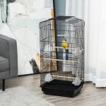 Gaiola para Passáros Gaiola de Metal com Portas 4 Comedouros 3 Poleiros Baloiço Bandeja Removível e Alça de Transporte para Papagaio Canário Periquito 46,5x35,5x92cm Preto