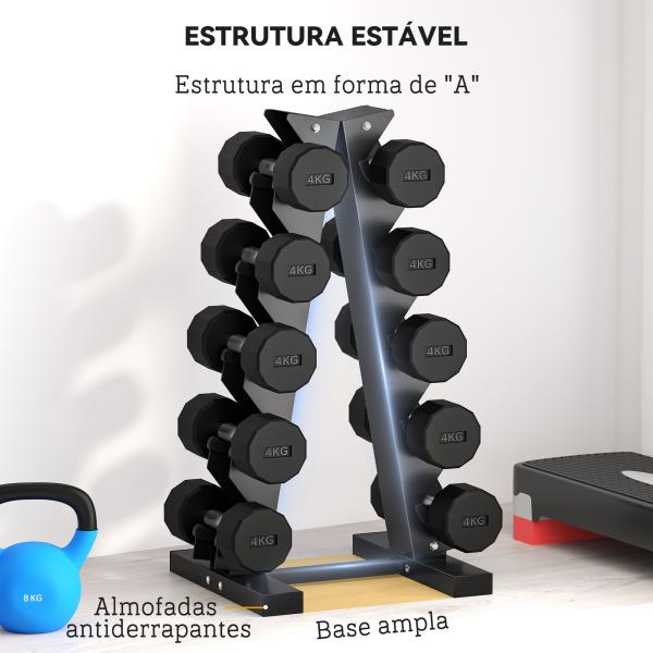 Suporte para Halteres de 5 Níveis Suporte de Armazenamento para Halteres de Aço para Treinamento 35x33x66 cm Preto
