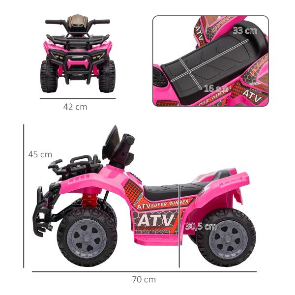 Quadriciclo Elétrico para Crianças Veículo Elétrico a Bateria 6V Infantil com Velocidade 2km/h 70x42x45 cm Rosa