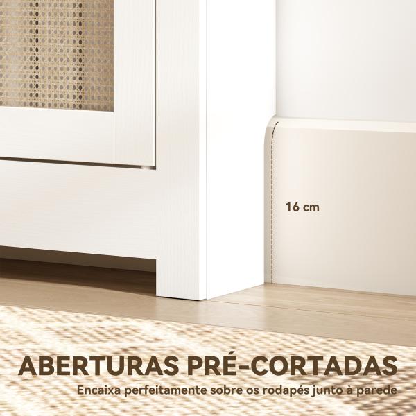 Cobertura para Radiador com Portas Rebatíveis e Vime Proteção Radiador de MDF 111x19x95,5 cm com Compartimento Desenho Boémio Branco