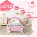 Cama para Crianças 70x140 cm com Barreira Antiqueda e Estrado Cama Infantil com Cabeceira em Forma de Nuvem Rosa