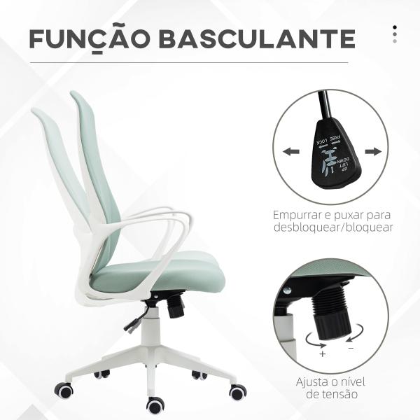 Cadeira de Escritório Ergonómica com Altura Ajustável Função de Inclinação e Encosto Alto 62x56x110 - 119,5 cm Verde