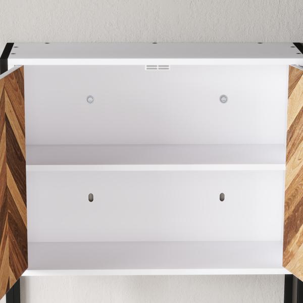 Armário de Parede para Casa de Banho com 2 Portas Prateleiras Ajustáveis e Prateleira Aberta 59x20x60 cm Branco e Madeira