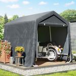 Tenda de Jardim para Bicicletas com Estrutura Metálica, 2 Portas com Fecho, Impermeável, Anti - UV, 2,4x2x2 m, Cinzento Escuro