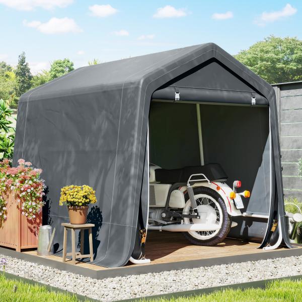 Tenda de Jardim para Bicicletas com Estrutura Metálica, 2 Portas com Fecho, Impermeável, Anti - UV, 2,4x2x2 m, Cinzento Escuro