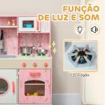 Cozinha de Madeira para Crianças com Sons Fogão Forno Micro - Ondas Máquina de Gelo e Acessórios 90x33,3x91,6 cm Rosa