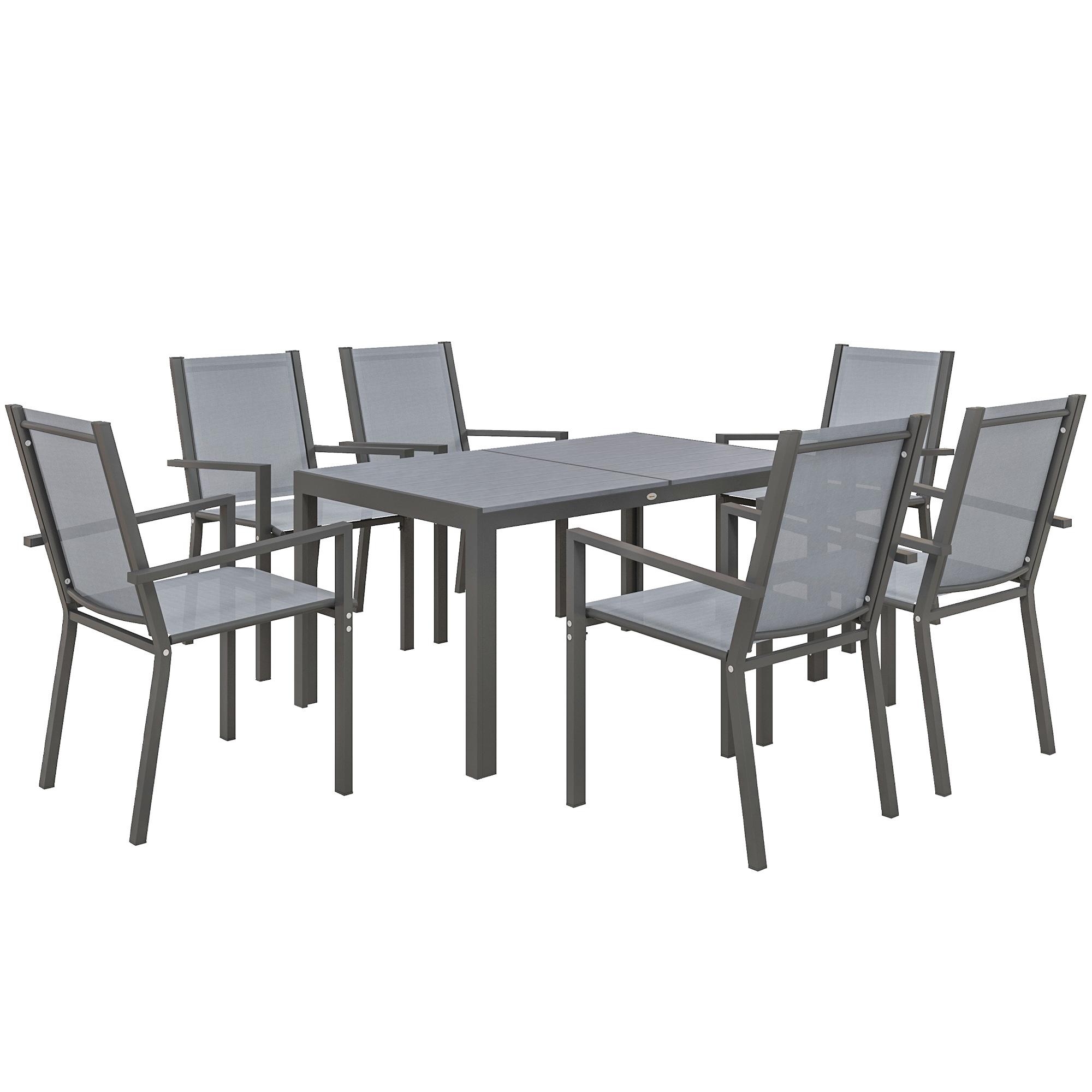Conjunto de Mesa e Cadeiras de Jardim com Cadeiras Empilháveis e Estrutura de Aço para Terraço e Pátio Cinzento Claro