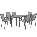 Conjunto de Mesa e Cadeiras de Jardim com Cadeiras Empilháveis e Estrutura de Aço para Terraço e Pátio Cinzento Claro