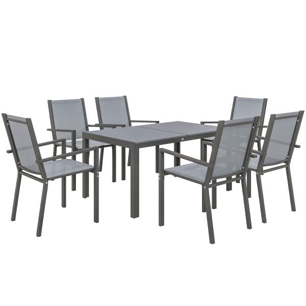 Conjunto de Mesa e Cadeiras de Jardim com Cadeiras Empilháveis e Estrutura de Aço para Terraço e Pátio Cinzento Claro