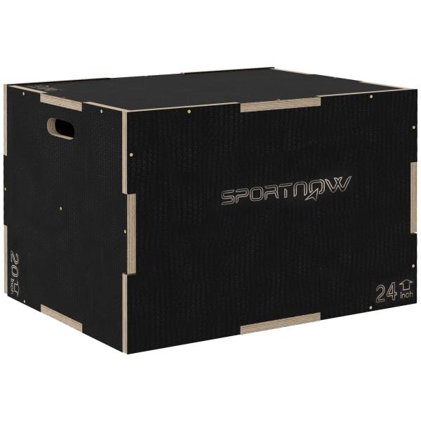 Caixa Pliométrica com 3 Alturas Diferentes para Treino de Força em Casa Ginásio CrossFit Carga 120 kg 76x61x51 cm Preto
