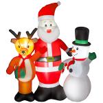 Pai Natal Insuflável com Rena e Boneco de Neve Decoração de Natal Insuflável com Luzes LED 150x45x150 cm Multicor
