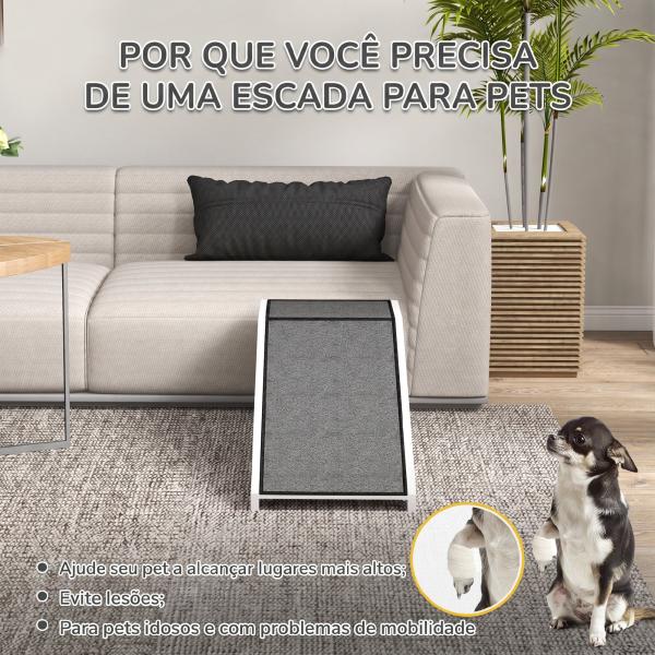 Rampa de Madeira para Animais com Tapete Antiderrapante para Cães Pequenos ou Séniores 125x40x35,5 cm Branco e Cinzento
