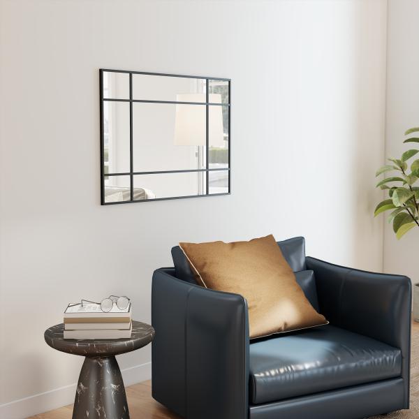 Espelho de Parede Retangular 90x60 cm com Moldura de Metal Espelho Decorativo para Sala Quarto Entrada Preto