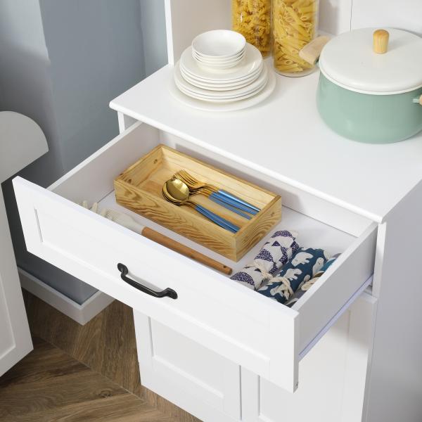 Armário de Cozinha com 4 Portas Gaveta e Prateleiras Ajustáveis para Sala de Jantar Estilo Moderno 60x38x161 cm Branco