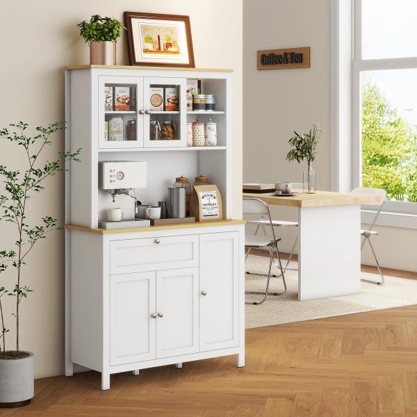 Armário de Arrumação Alto com 5 Portas Prateleiras Ajustáveis para Micro - Ondas 100x40x180 cm Branco e Madeira