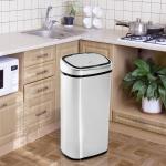 Balde de Lixo Inteligente de Aço Inoxidável 68L com Sensor Infravermelho de Abertura Automática e Contato Manual para Cozinha Dormitório Casa de banho 40,5x29,578cm Prata