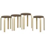Conjunto de 4 Bancos Empilháveis Redondos Bancos Baixos de Cozinha com Assento Acolchoado Ø40x45 cm Marrom e Madeira
