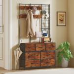 Suporte para Cabides Móvel de Arrumação com Sapateira 14 Ganchos 7 Gavetas de Tecido e Prateleira 100x30x183 cm Castanho Rústico