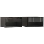 Conjunto de 2 Mesas de Cabeceira Suspensas com Gaveta Prateleira Aberta para Quarto 37x32x21 cm Preto Brilhante