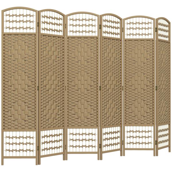 Biombo de 6 Painéis Separador de Ambientes 240x170 cm Divisor de Habitação Dobrável de Corda de Papel Madeira