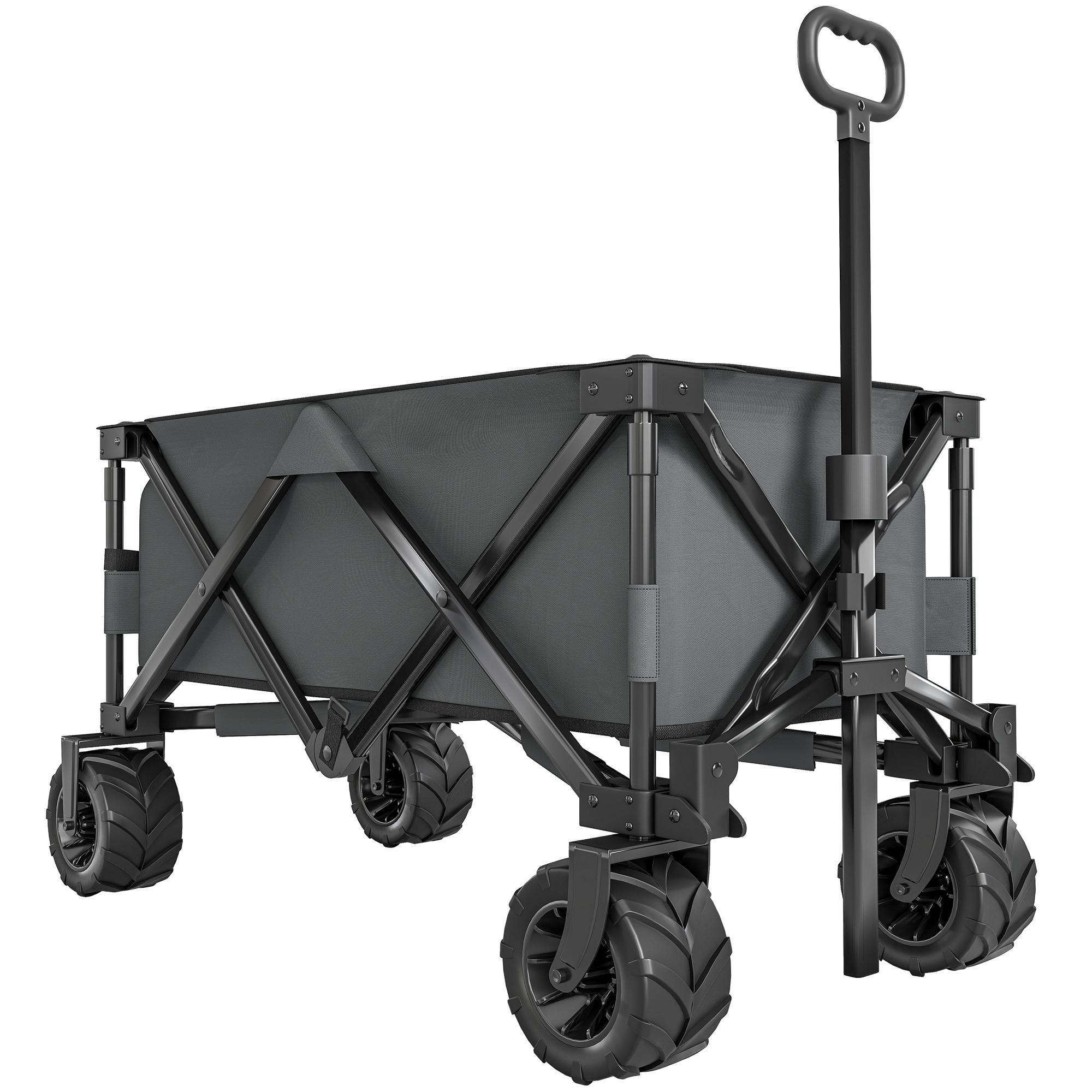 Carrinho de Transporte Dobrável com Rodas Giratórias 360° e Guiador Ajustável 59 - 89 cm para Campismo Praia 108x55x61 - 91 cm Cinza Escuro