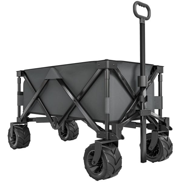 Carrinho de Transporte Dobrável com Rodas Giratórias 360° e Guiador Ajustável 59 - 89 cm para Campismo Praia 108x55x61 - 91 cm Cinza Escuro