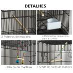 Gaiola Dupla e Empilhável para Pássaros 77x46x164 cm com Rodas Poleiros Bandeja Amovível Comedouros Baloiço e Escada Preto