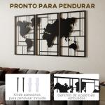 Decoração de Parede em Metal com Mapa Múndi Conjunto de 3 Peças Quadros de Parede Metálicos Preto