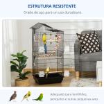 Gaiola para Passáros Gaiola de Metal com Múltiplas Portas 4 Comedouros 3 Poleiros Baloiço Escadas e Bandeja Removível para Periquitos Canários 46x36x100cm Preto