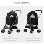 Carrinho para Animais de Estimação 3 em 1 Dobrável com Bolsa de Transporte Cesta de Armazenamento e Travão 82x49,5x98cm Preto
