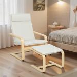 Poltrona com Otomano Poltrona de Leitura com Pernas de Madeira e Estofado em Linho 67x78x92 cm Creme