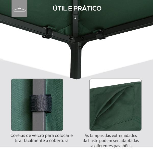 Toldo de Substituição de 3x3m para Pérgola de Jardim com 8 Orifícios de Drenagem e Ventilação Verde