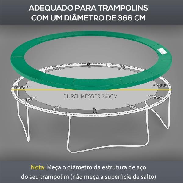 Cobertura de Proteção Ø366 cm de Borda de Trampolim Espuma de Proteção para Trampolim para Exterior Verde