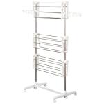 Estendal para Roupa Dobrável 80x55x152cm com 6 Rodas e 3 Prateleiras com Altura Ajustável de Aço Inoxidável Prateado