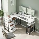 Mesa de Canto para Computador Amplo Espaço de Arrumação com 4 Gavetas 155x112x91,5 cm Branco
