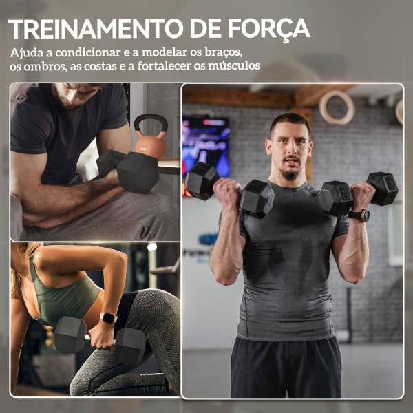 Conjunto de Halteres 12 kg com Barra Metálica e Cabeça Hexagonal para Treino em Casa Ginásio 28,8x11,5 cm Preto e Prata