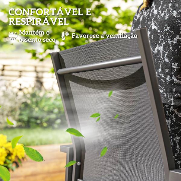 Conjunto de 2 Cadeiras de Jardim Empilháveis com Tecido Transpirável e Estrutura em Aço 56x58x89 cm Cinzento Escuro