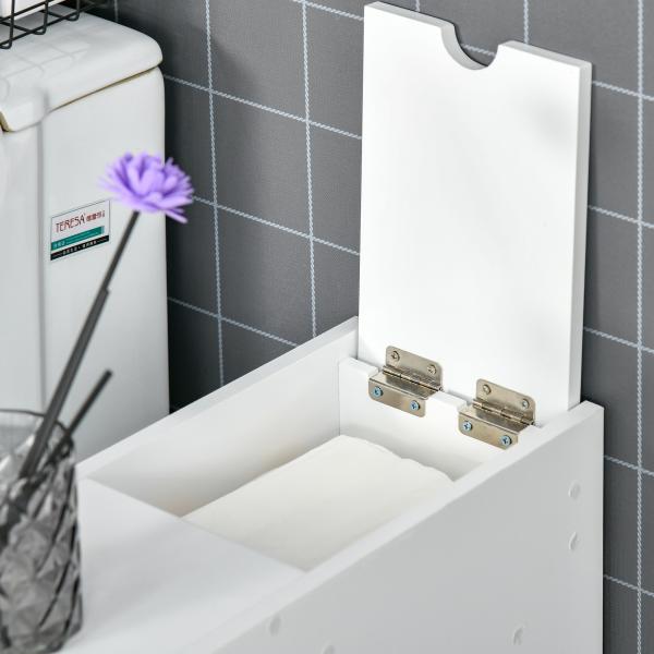 Armário Auxiliar de Casa de Banho Estreito com 2 Gavetas e Compartimento Superior com Tampa 17x48x58cm Branco