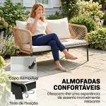 Conjunto Jardim de 4 Peças Móveis de Exterior com Sofá de 2 Lugares 2 Poltronas e Mesa de WPC Branco e Castanho