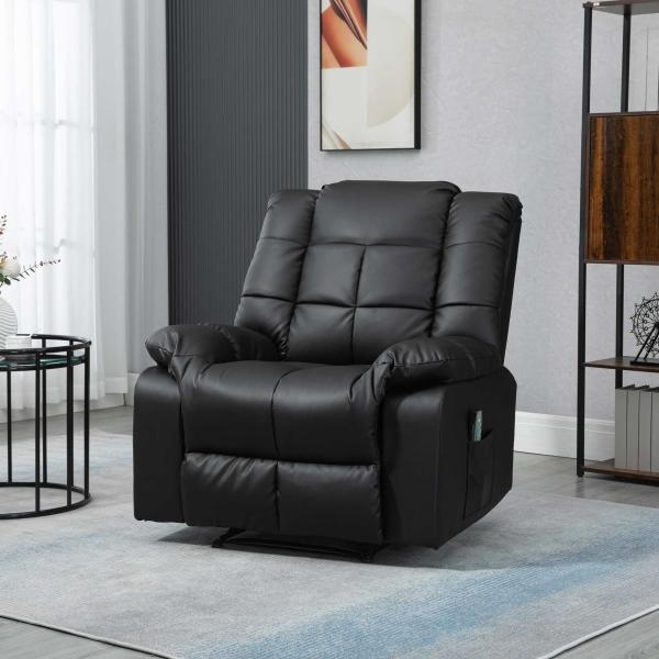 Poltrona de Massagem Poltrona Relax Reclinável com 8 Pontos de Massagem Controlo Remoto Estofada em PU 94x99x99 cm Preto